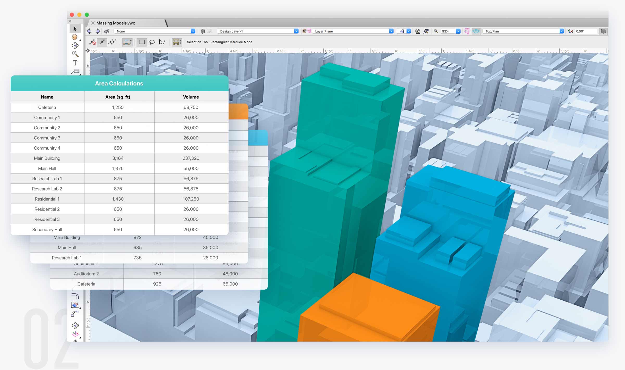 Architect interface with area calculations from massing models Architect interface with area calculations from massing models